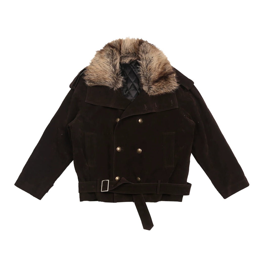 TREclub Padded Lapel Waist Double-breasted Trench Coat