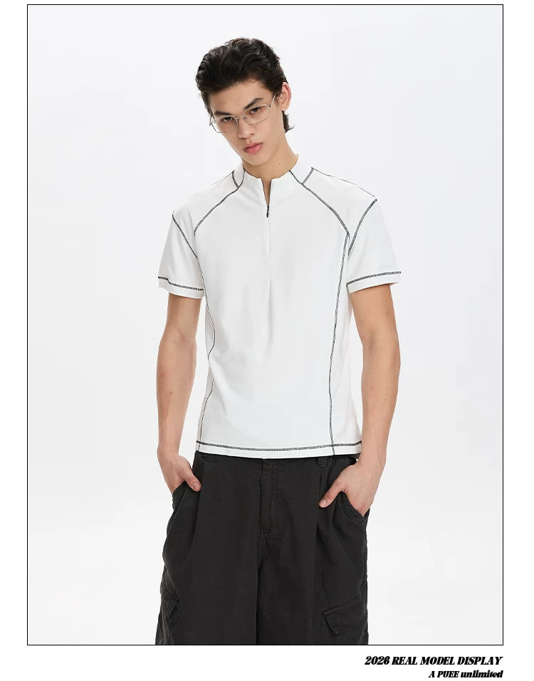 A PUEE Open Line Half Zipper Front Shoulder Tee