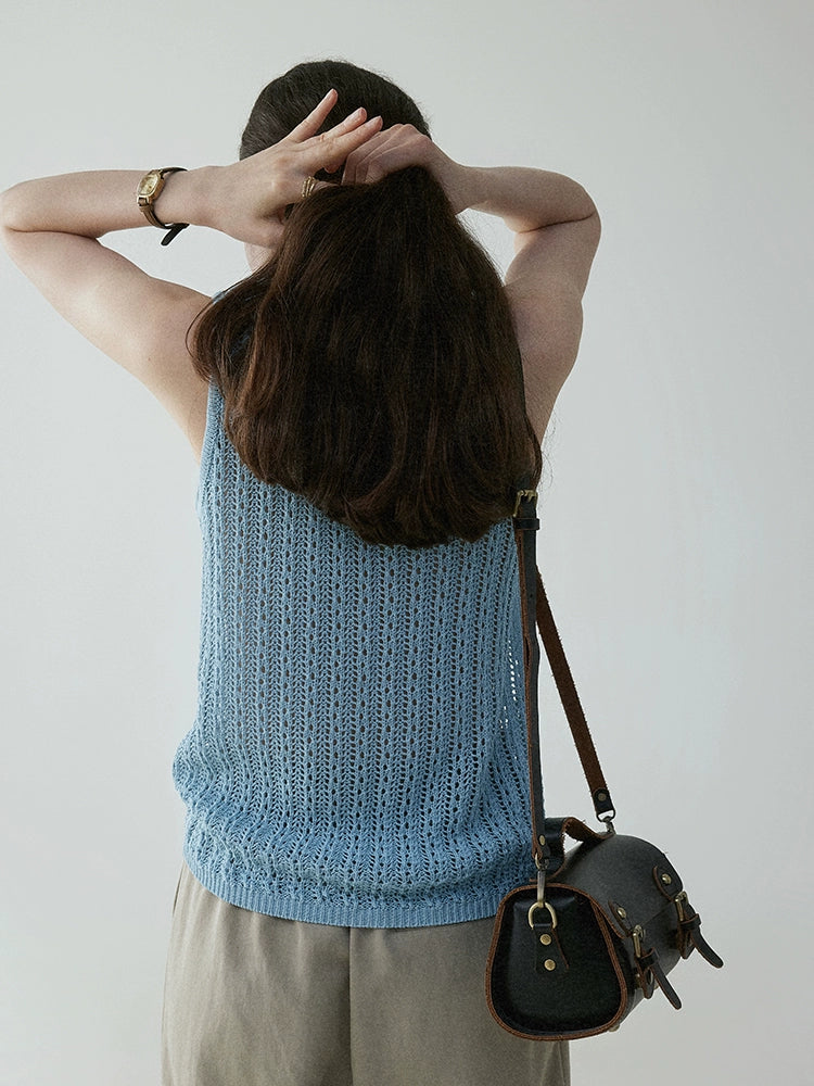 VOOE Temperament Lapel Hollow Knitted Vest