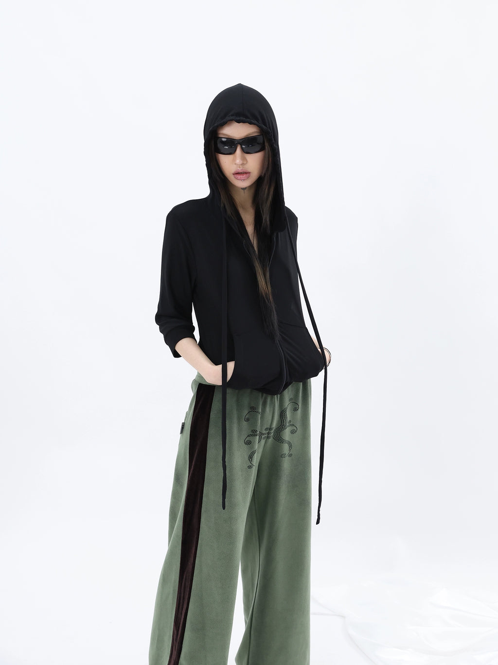 FUZZYKON Totem Print Straight Splicing Sweatpants