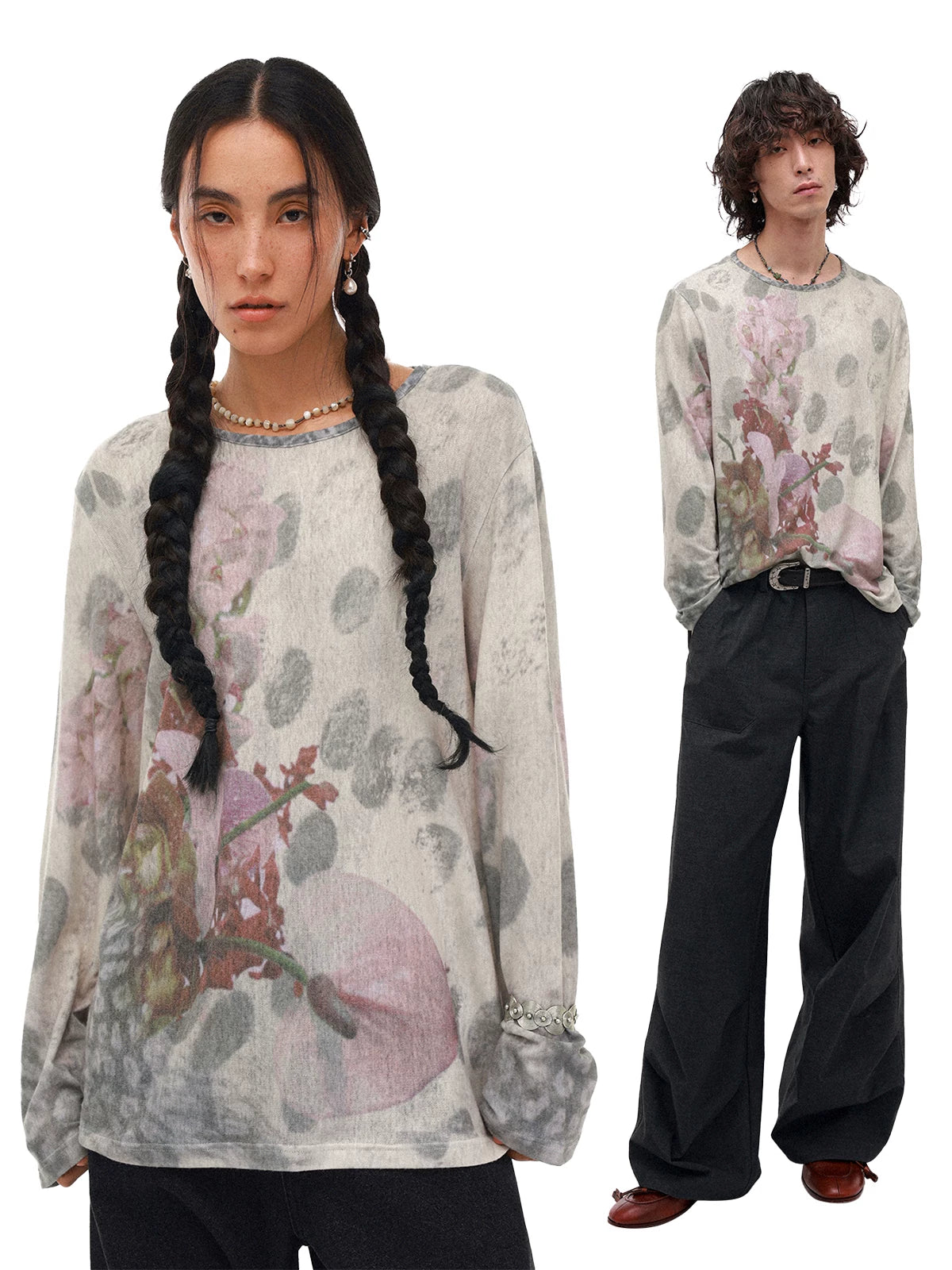 PHYS Spotted Floral Slack Shoulder Long Sleeve T-Shirt