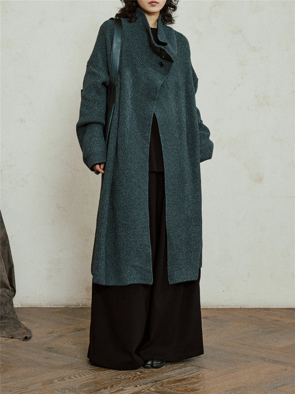 SUNYVONNE Irregular Swinging Collar Long Sweater Jacket