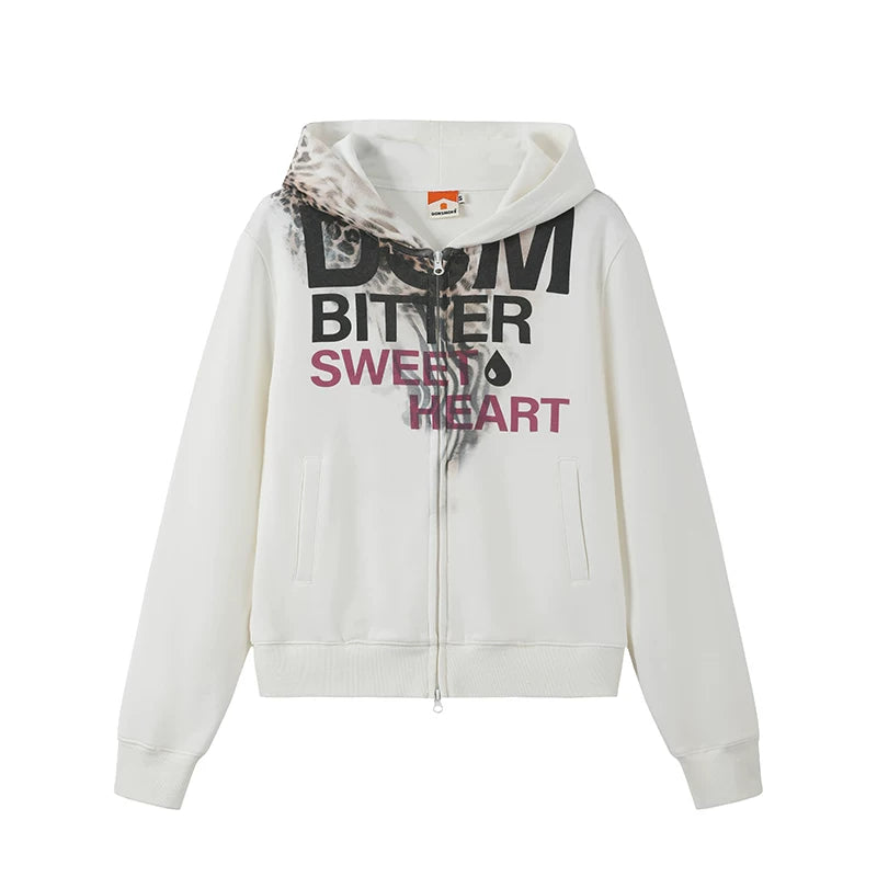 DONSMOKE Leopard Print Front Shoulder Hooded Sweater Jacket