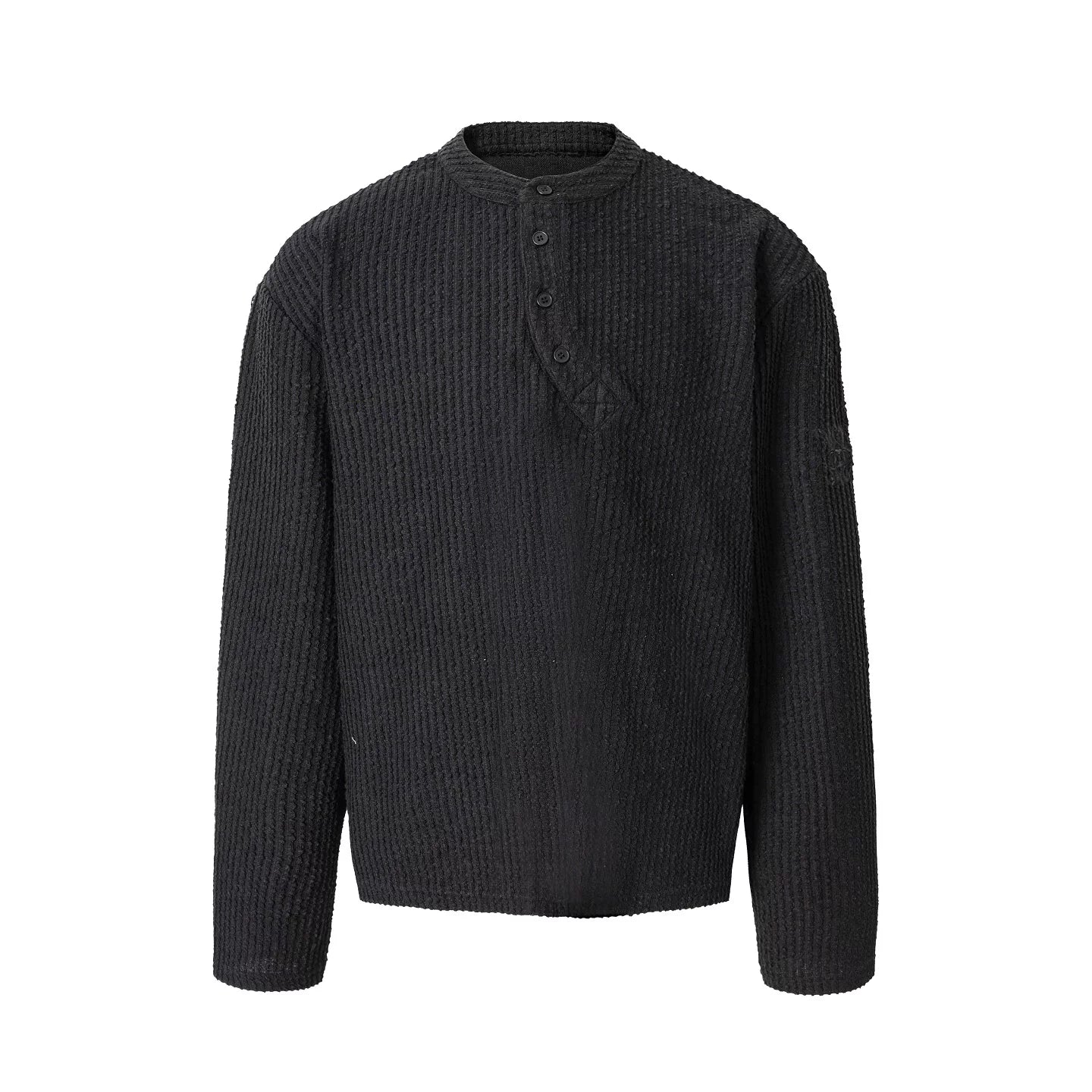YADcrew Strip Texture Twisted Henry Neck SLong Sleeve Sweater