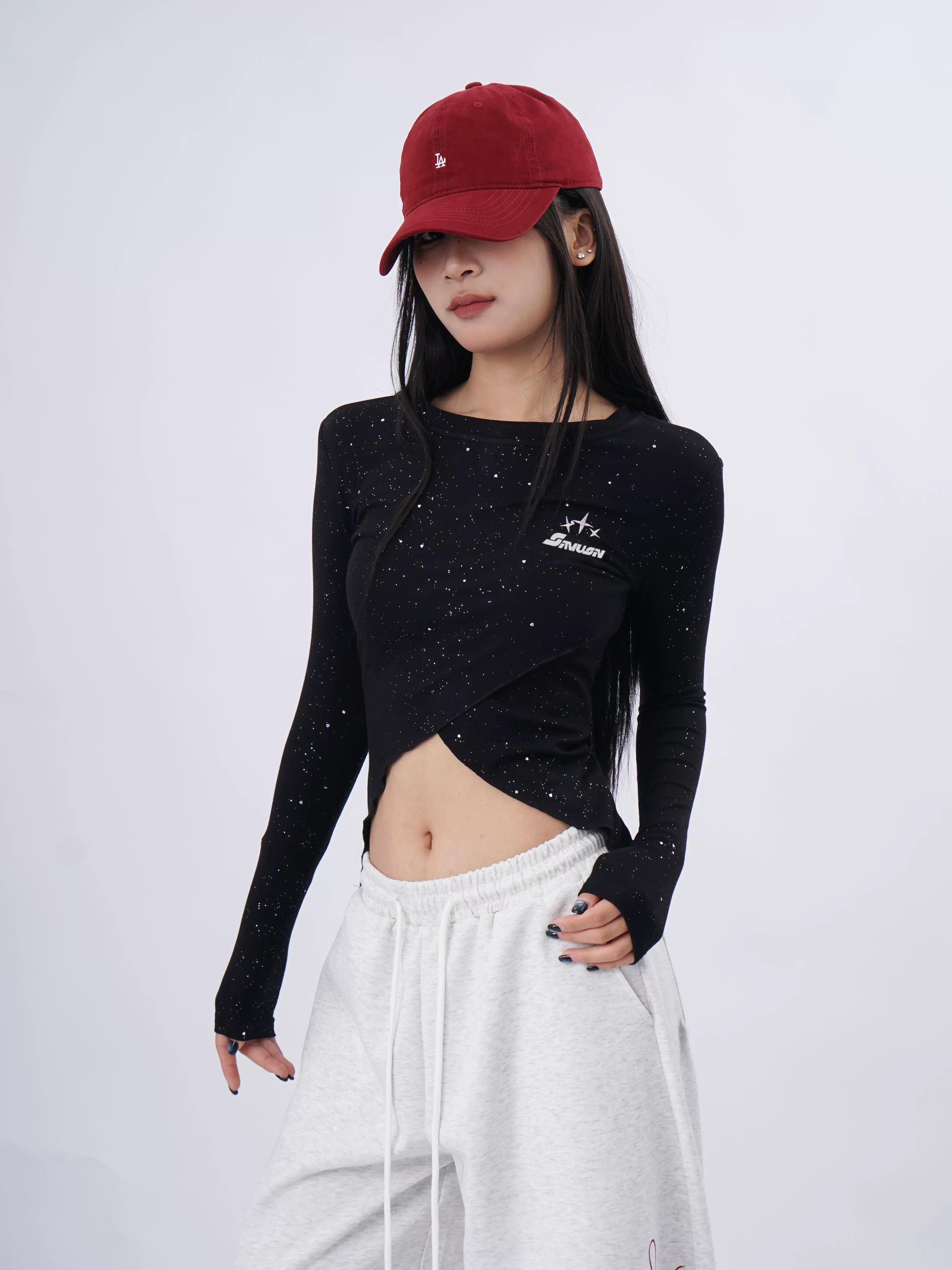 SAMUSAN Cross Halter Slim Lace Up Long Sleeve
