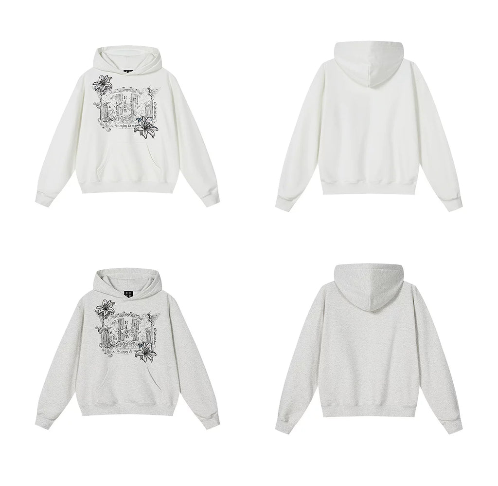 MEDM Symmetrical Angel Printed Casual Hooded Sweater