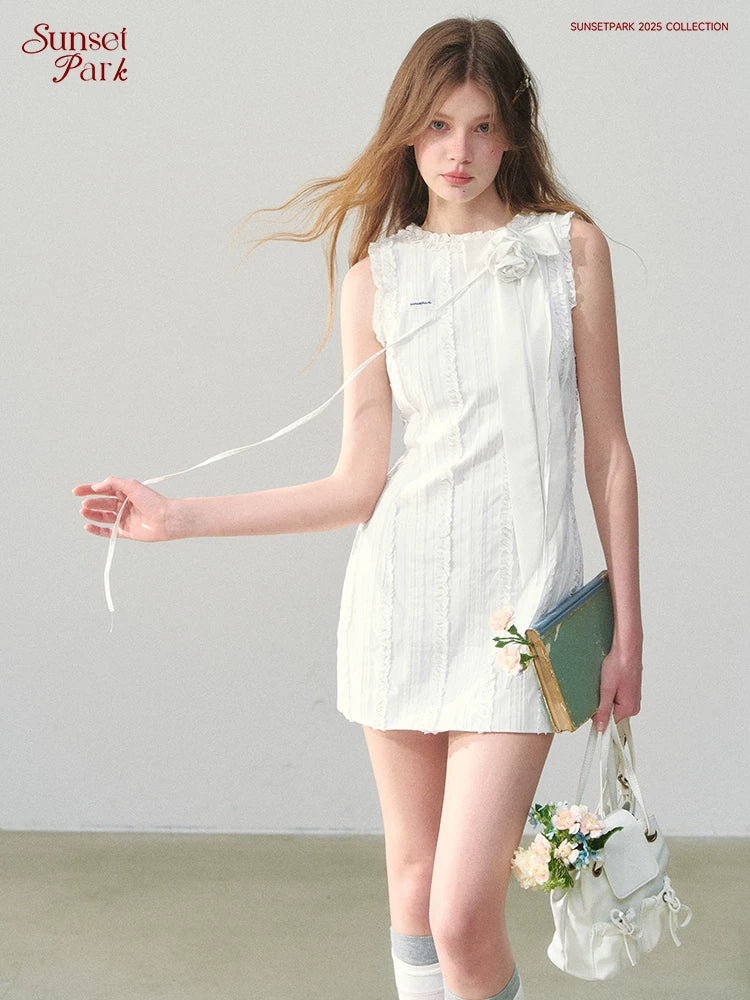 SunsetPark Vertical Striped Lace Stitching Sleeveless Dress