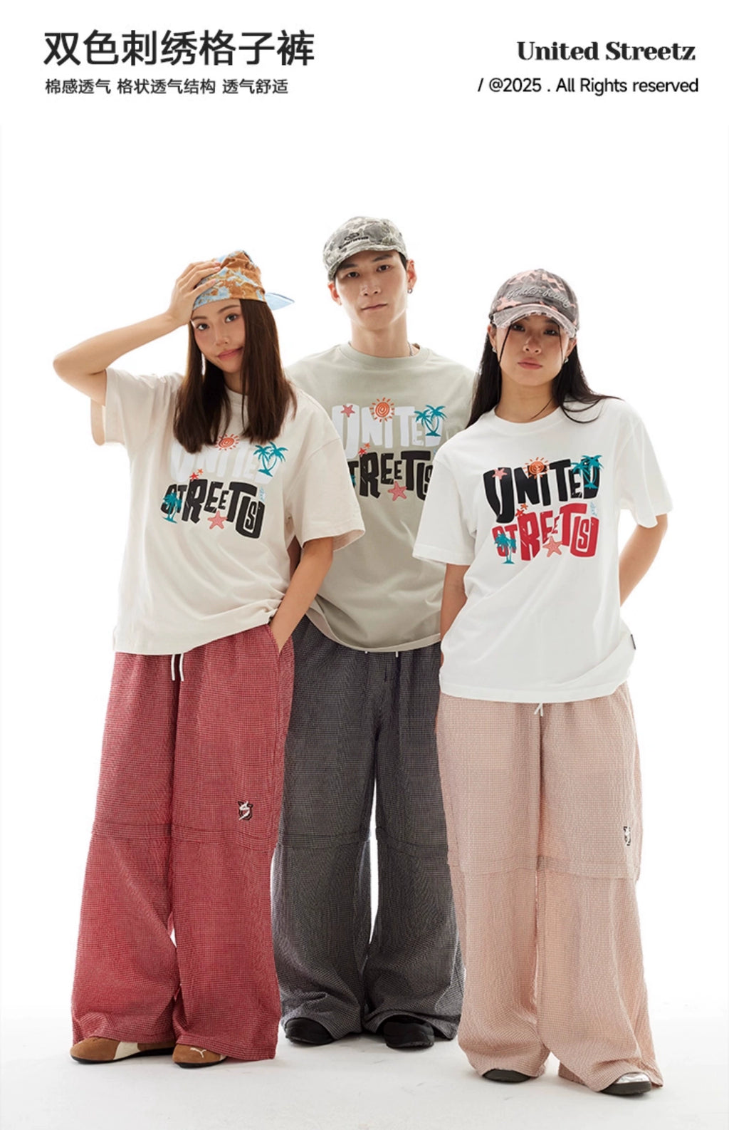 US Two-tone Embroidered Plaid Slacks