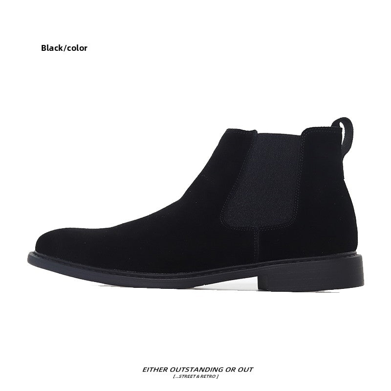 SHENLV STUDIO Fur Leather Short Boots Pointed High-top Chelsea Boots
