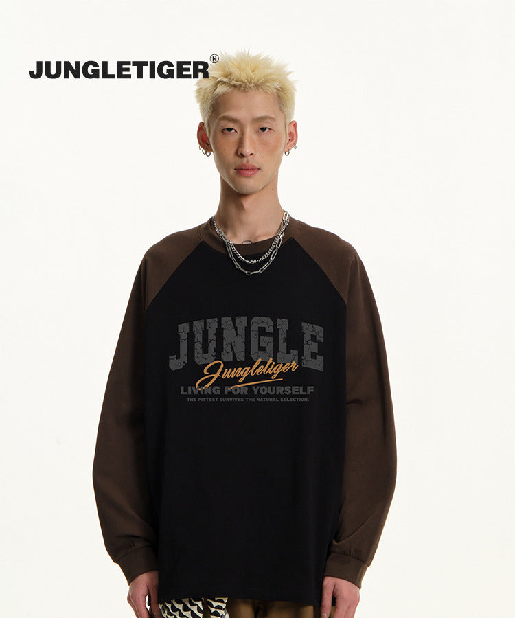 Jungle tiger Japanese cityboy shoulder plugged long-sleeve tee