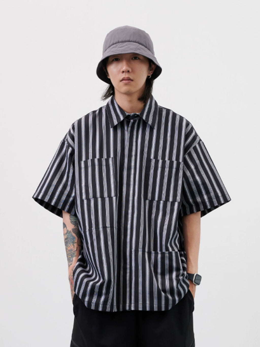 NUMBERSALT Striped Vintage Casual Loose Shirt