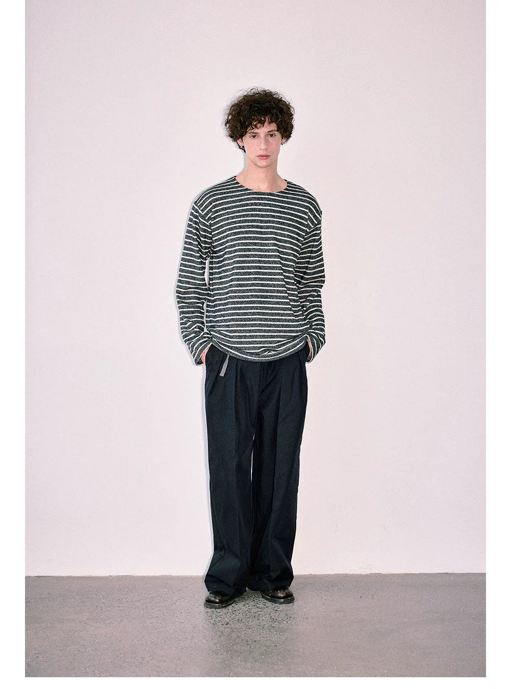 Anniehall Knitted Navy Stripe Thickened Terry Long Sleeve