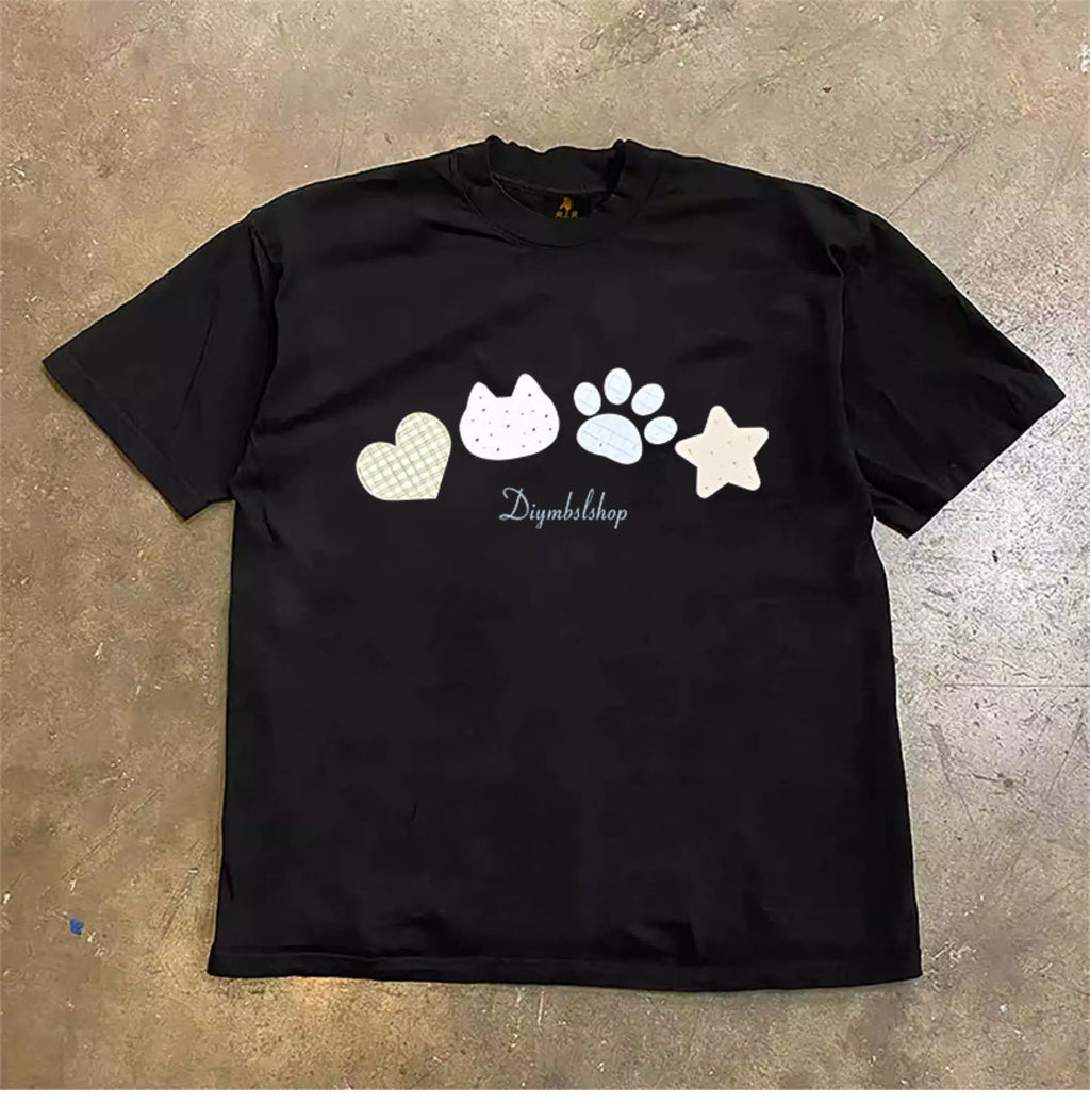 UPUPXIA  Simple Round Neck Loose Tee