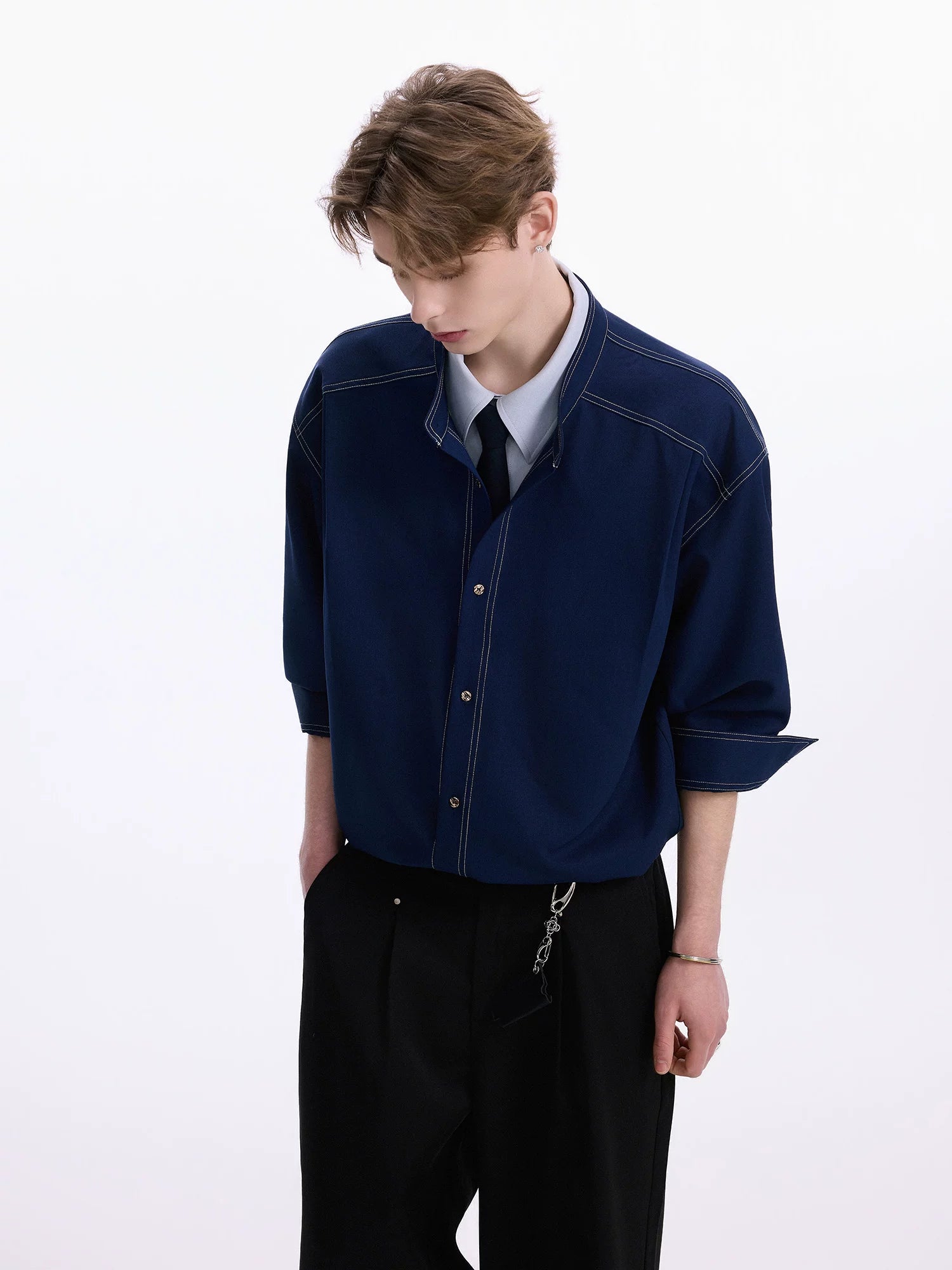 CHOR Loose Lapel Casual Fake Two-piece Shirt