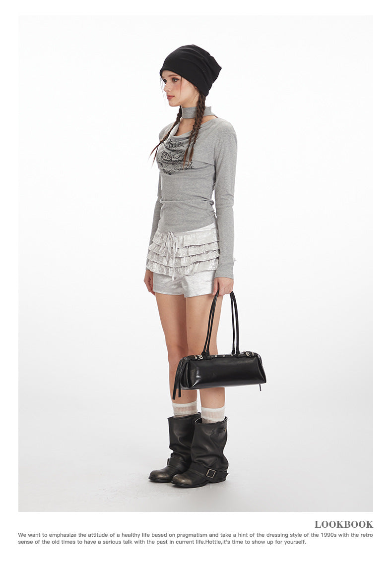 Nariele Swing Neck Slim Scarf Long Sleeves