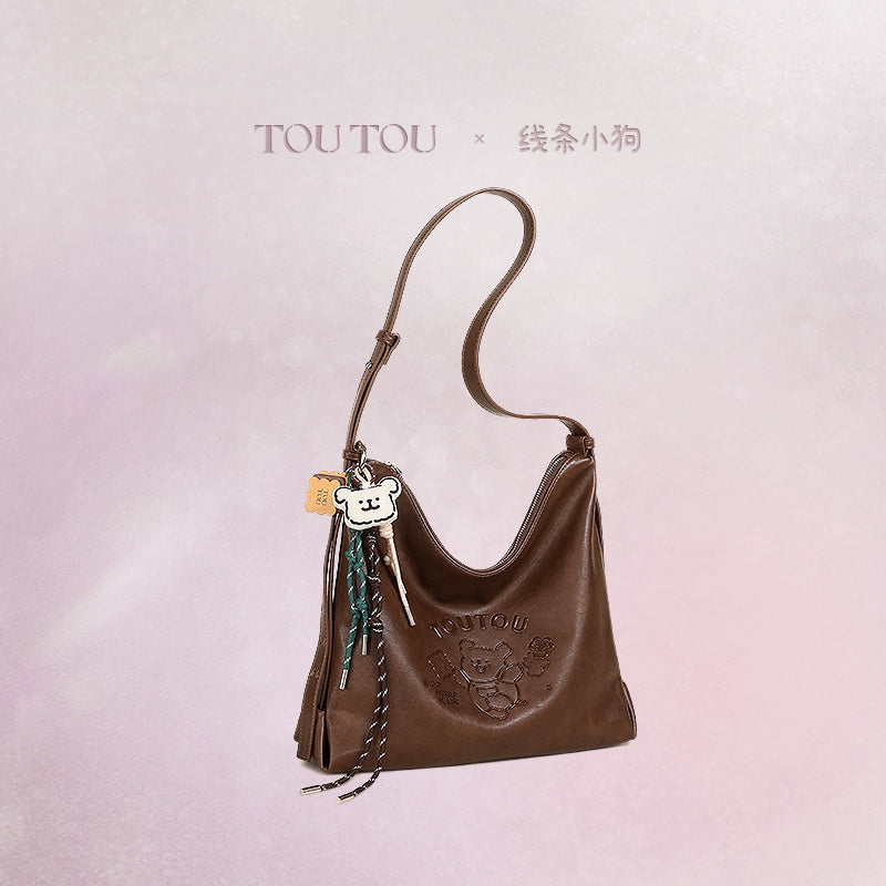 TOUTOU Line Puppy Vintage Versatile Large Capacity Shoulder Crossbody Bag