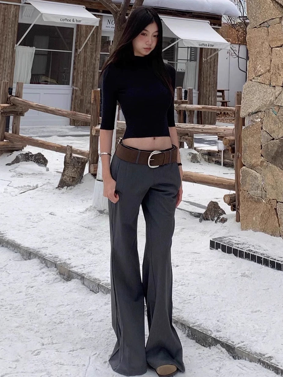 WITHMIN Low Waist Loose Drape Versatile Straight-leg Suit Pants