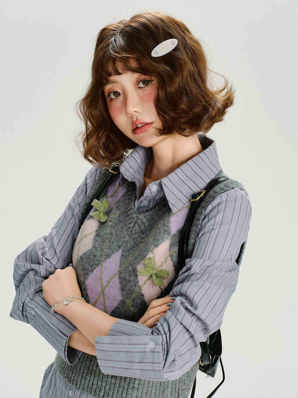Girlyhalo Vintage Rhombus Bow V-Neck Vest