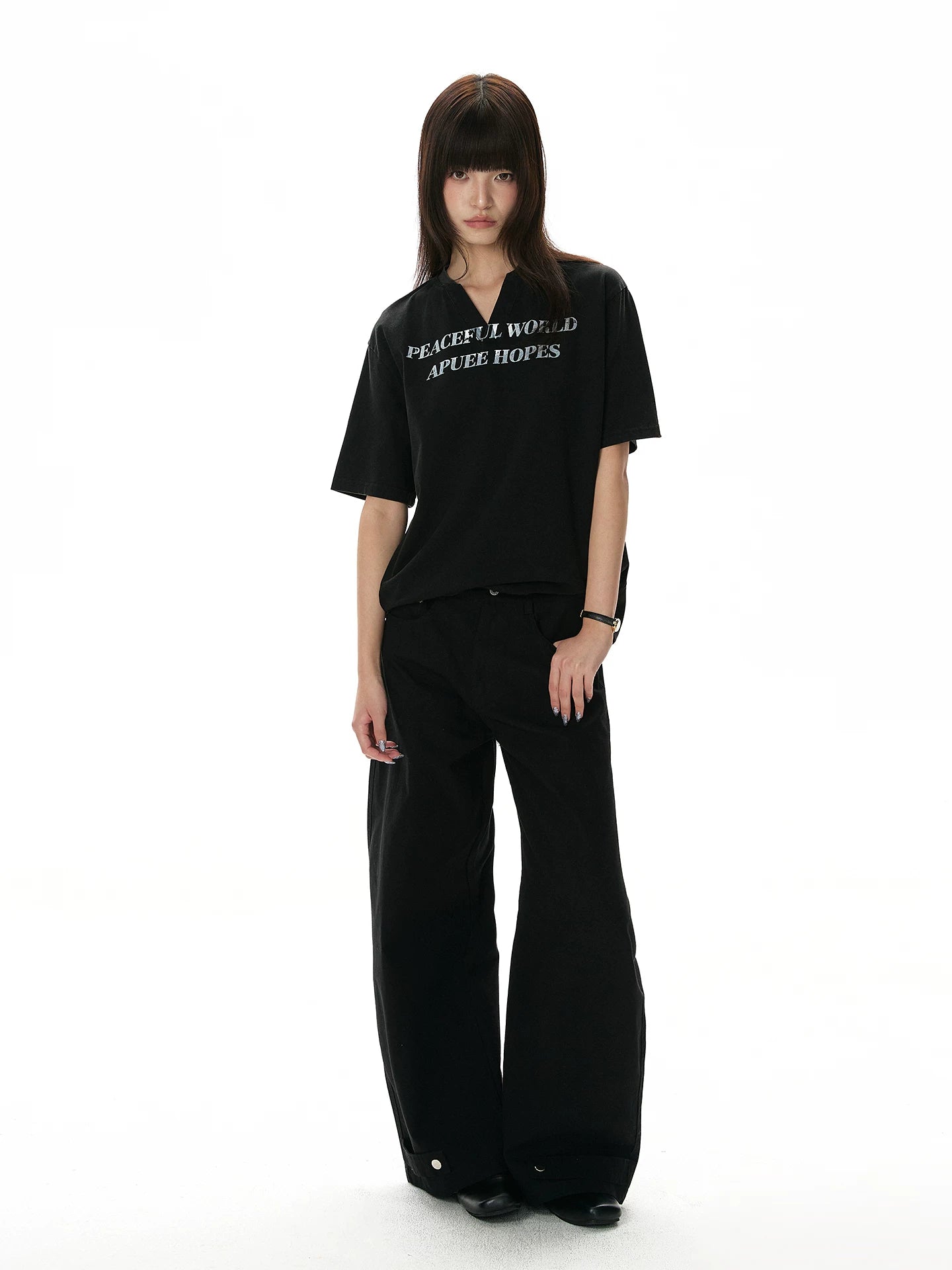 A PUEE Vintage Rivet Belt Straight Pants