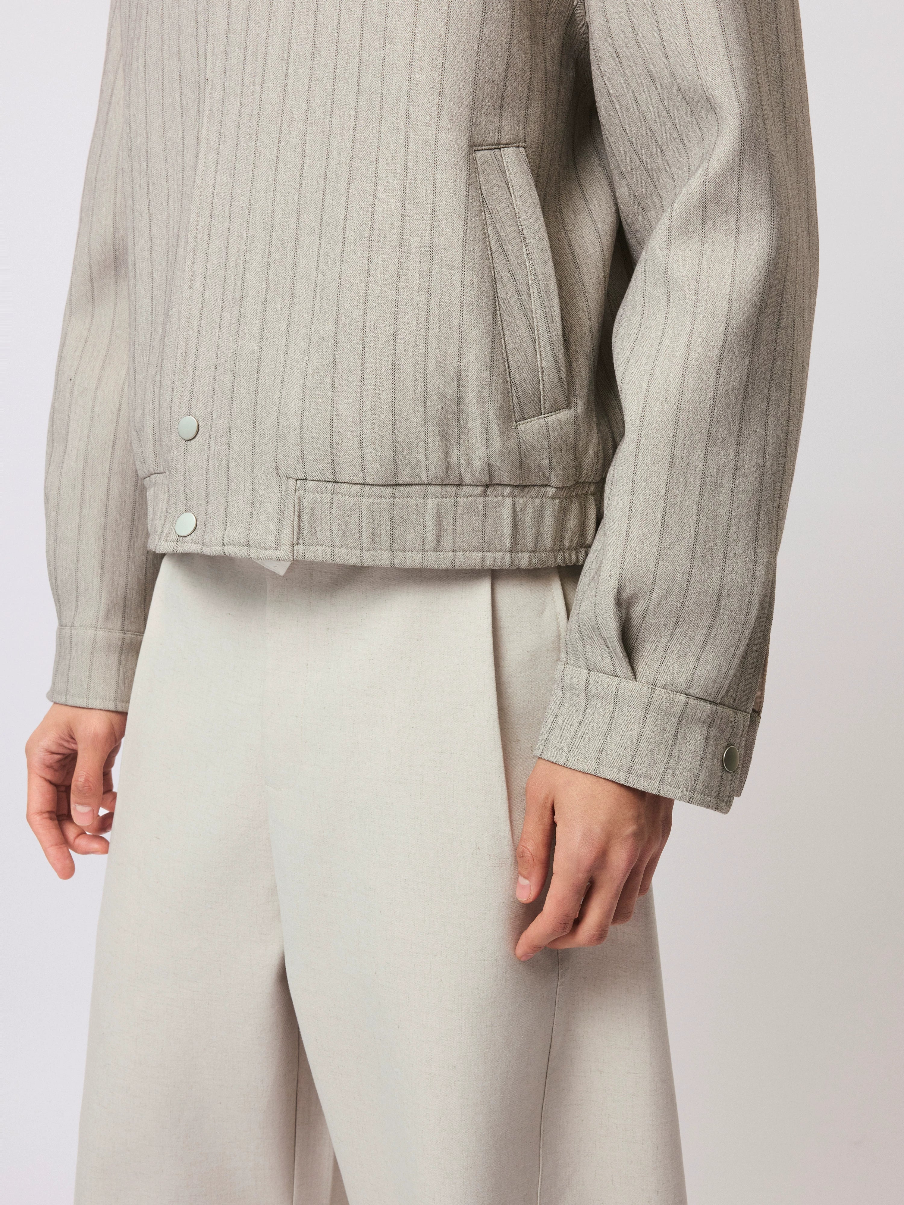 Stay the Night Vintage Striped Shoulder Fit Harrington Stand-Up Jacket