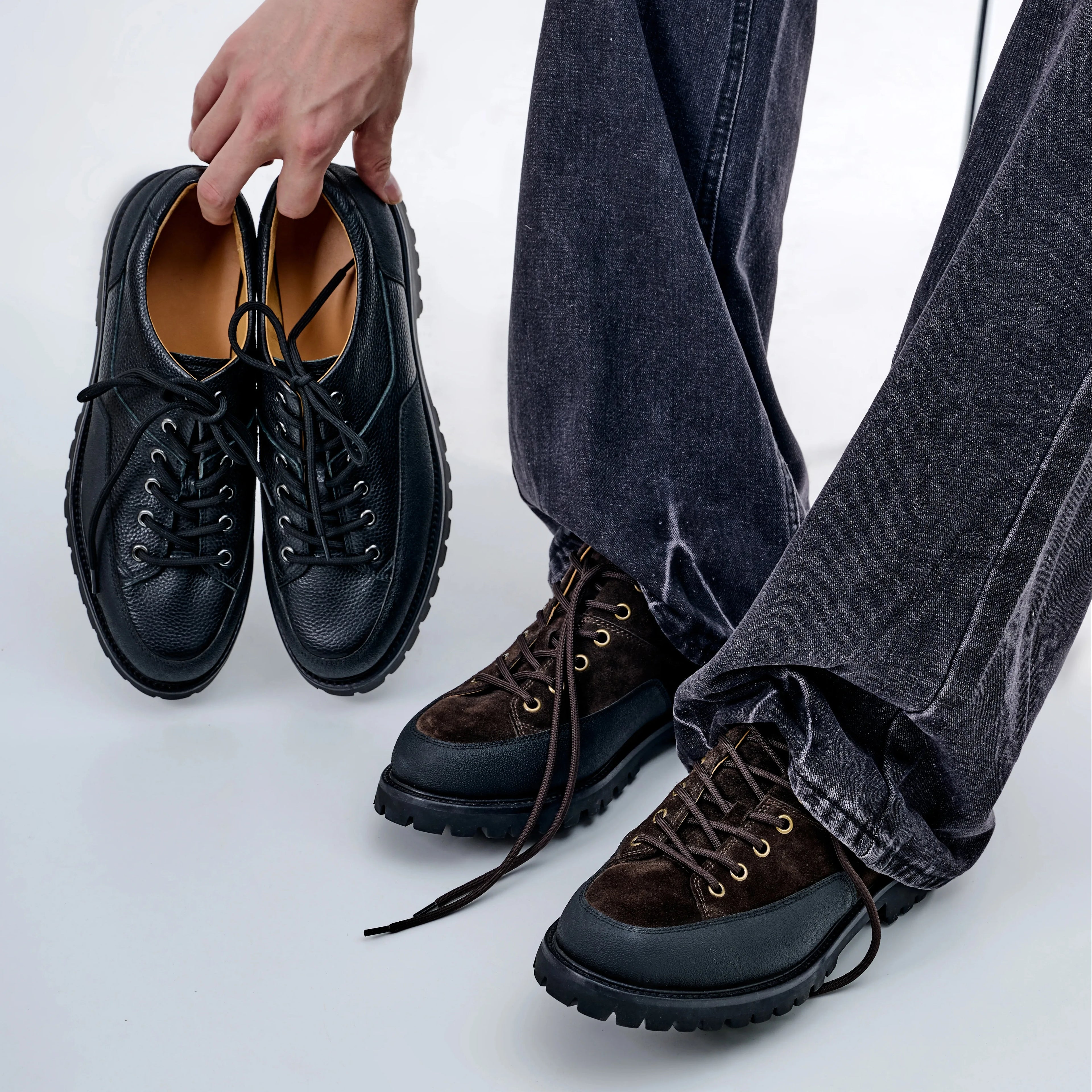 TERRAKOO Leather Heightening Aramco Kaji Hiking Shoes Leather Shoes