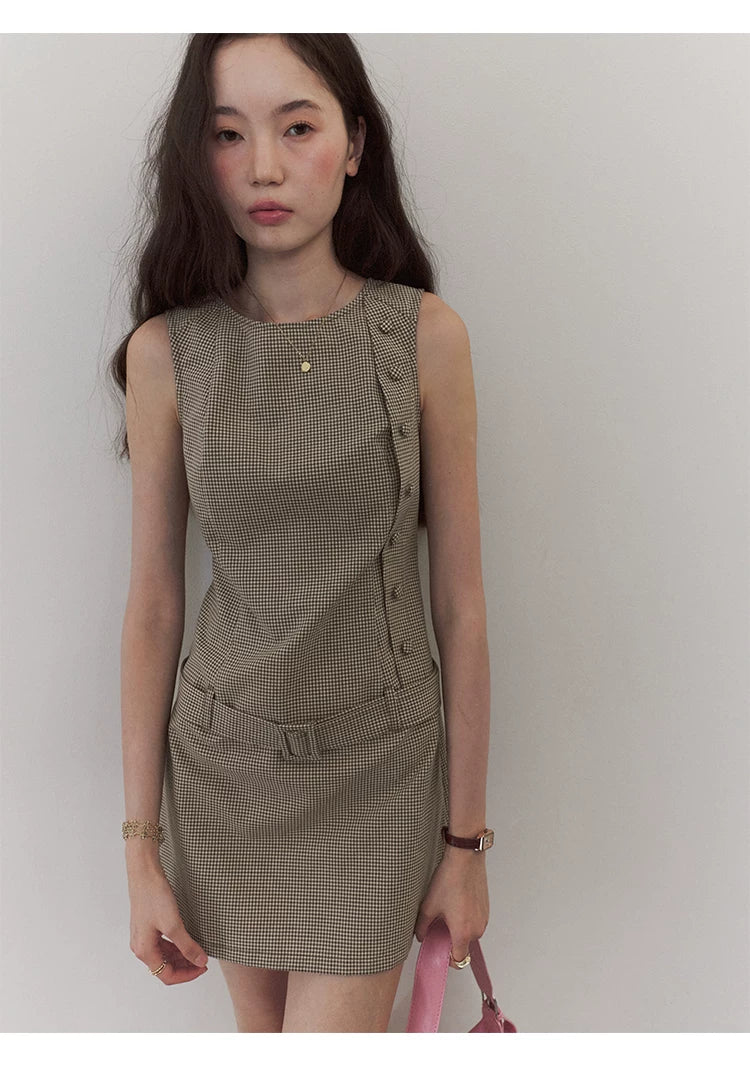 VOOE Vintage Plaid Belt Vest Dress