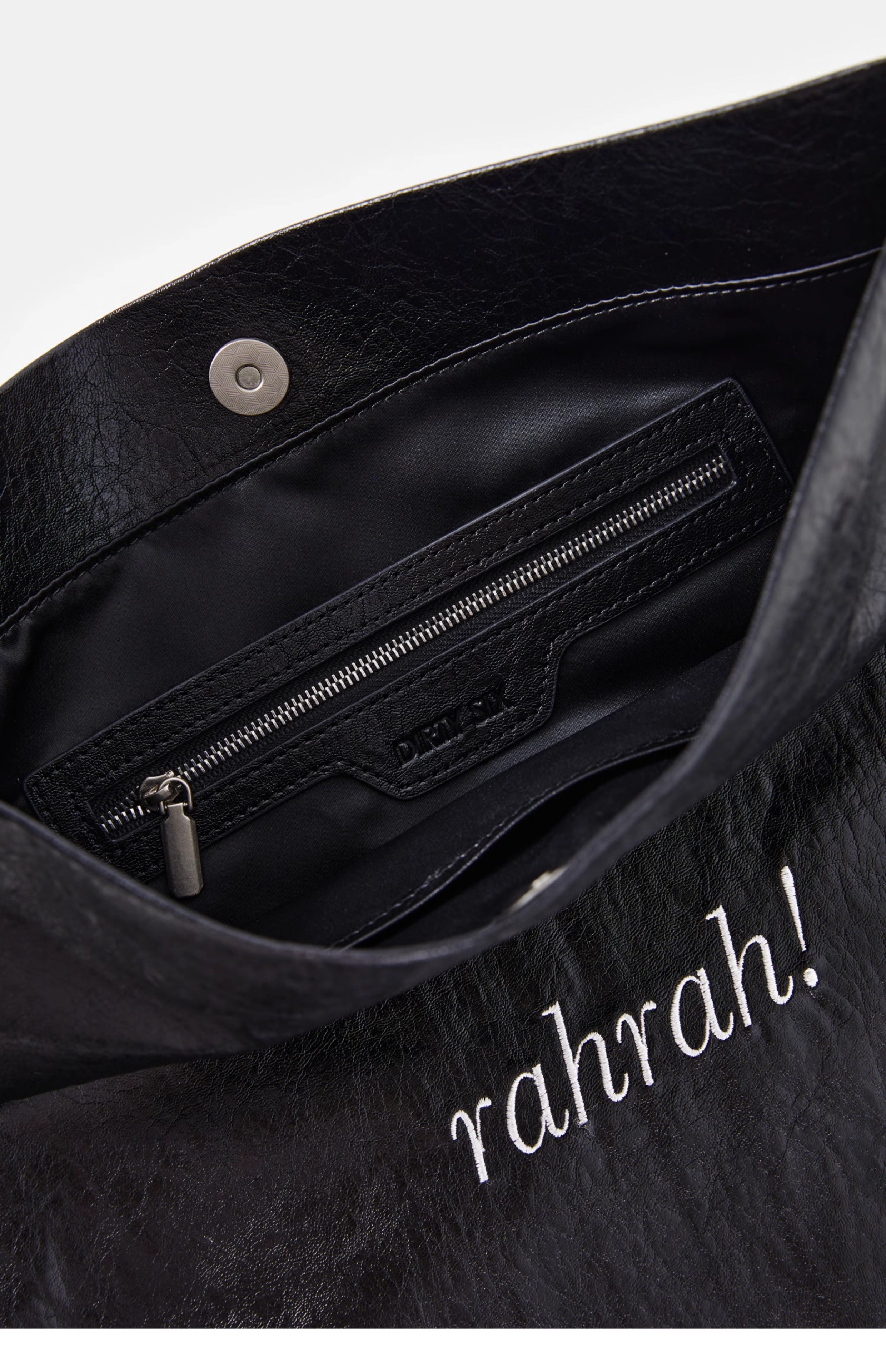 DirtySix "rahrah!" bag 5 colors contrasting embroidery thread soft leather tote bag