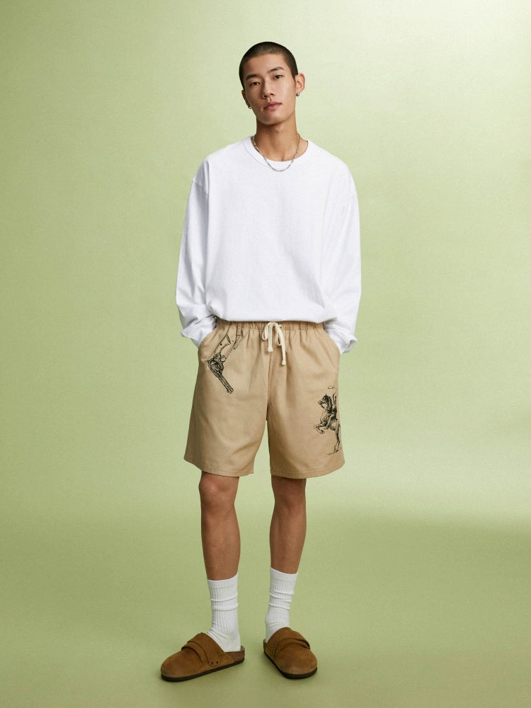 SUPERTOFU Hand-painted Pattern Arrangement Loose Casual Drawstring Shorts