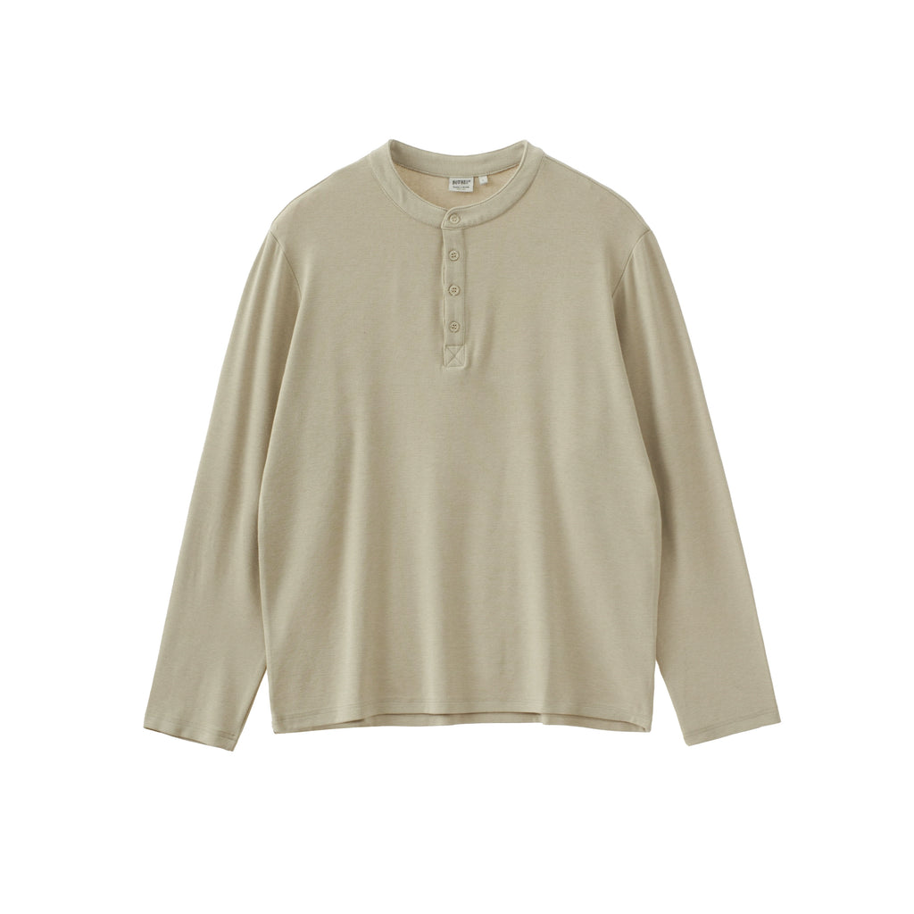BUTTBILL 24AW Japanese Henry Neck 5% Merino Blended Long Sleeve Tee