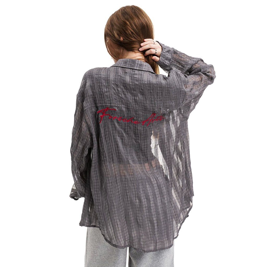 0123Start Plaid Embroidery Slightly Wrinkled Thin Shirt Jacket