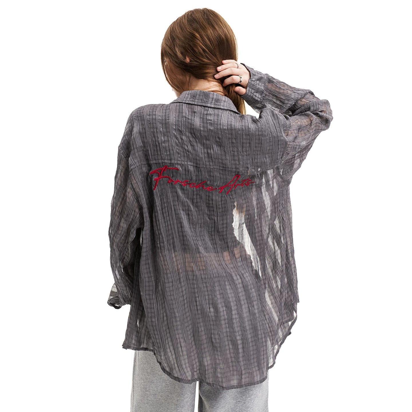 0123Start Plaid Embroidery Slightly Wrinkled Thin Shirt Jacket