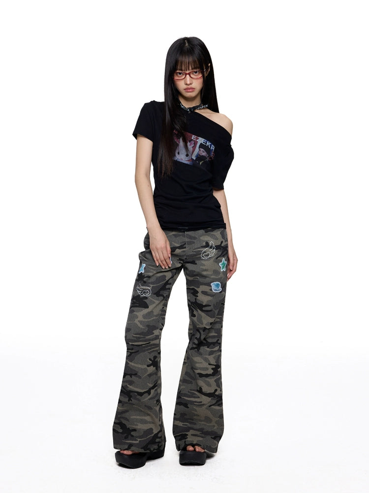 EZEK One-word Shoulder Half-sleeve Off-the-shoulder Tee