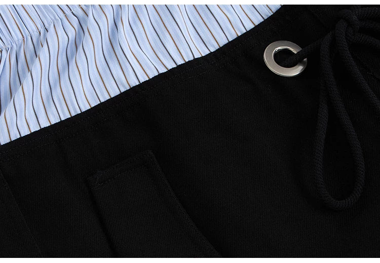 JIKOO Striped Patchwork Waistband Drawstring Work Pants