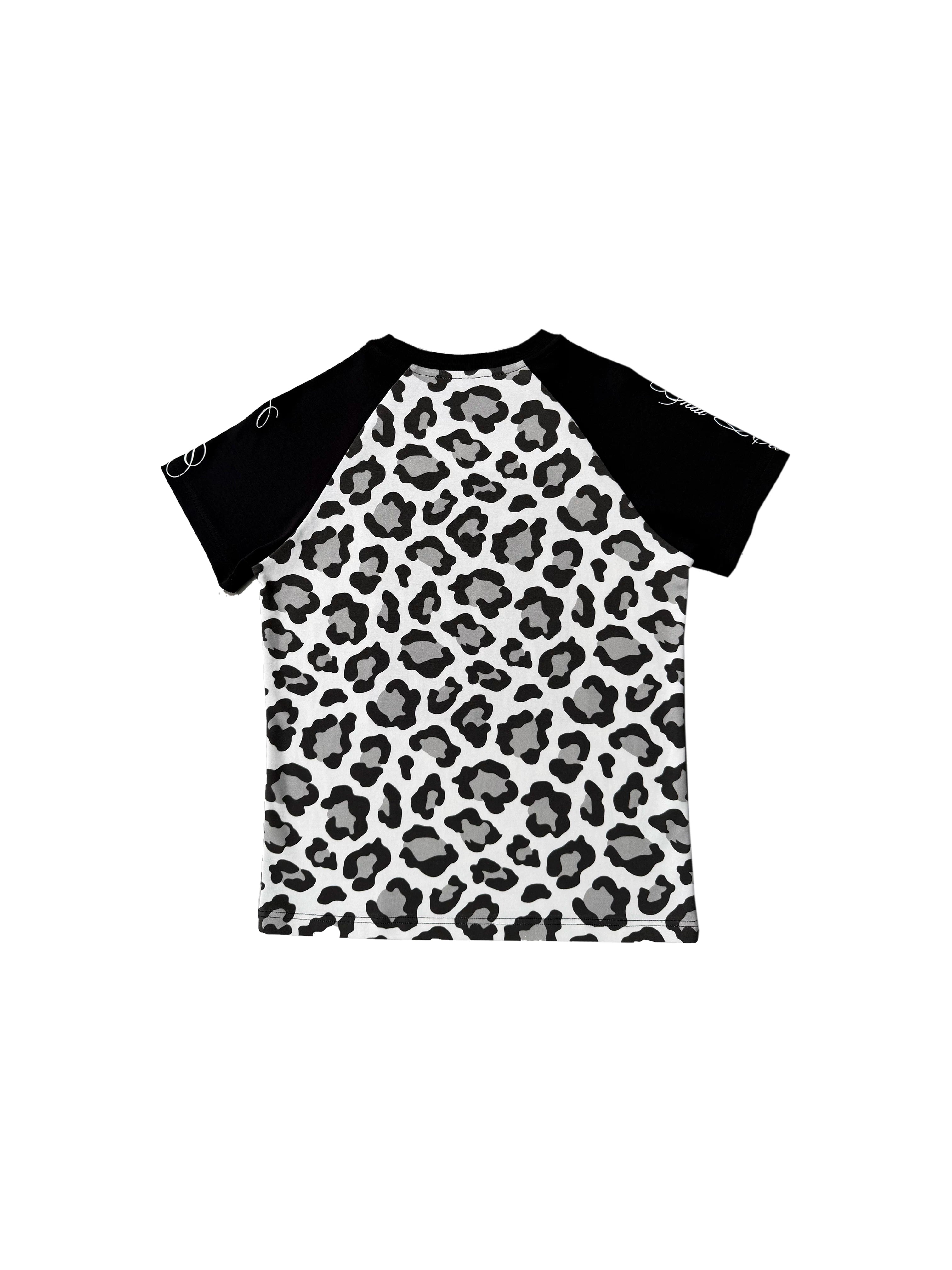 CHAI Bead Embroidery Leopard Print Contrasting Tee