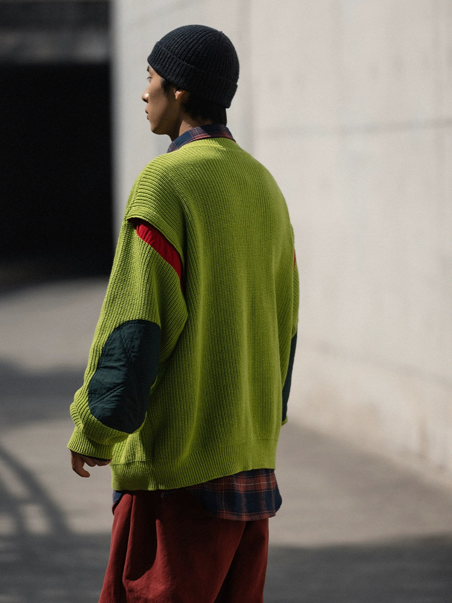 NOEARS Vintage Lazy Wind Contrast Color Loose Sweater