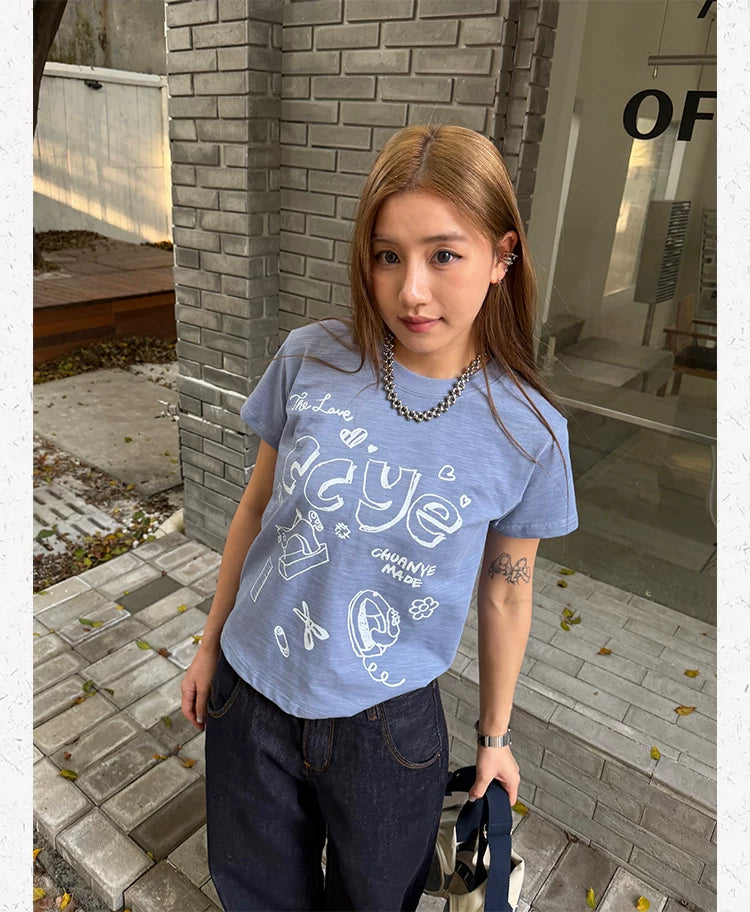 CCYE Fun Print Front Shoulder Versatile Tee