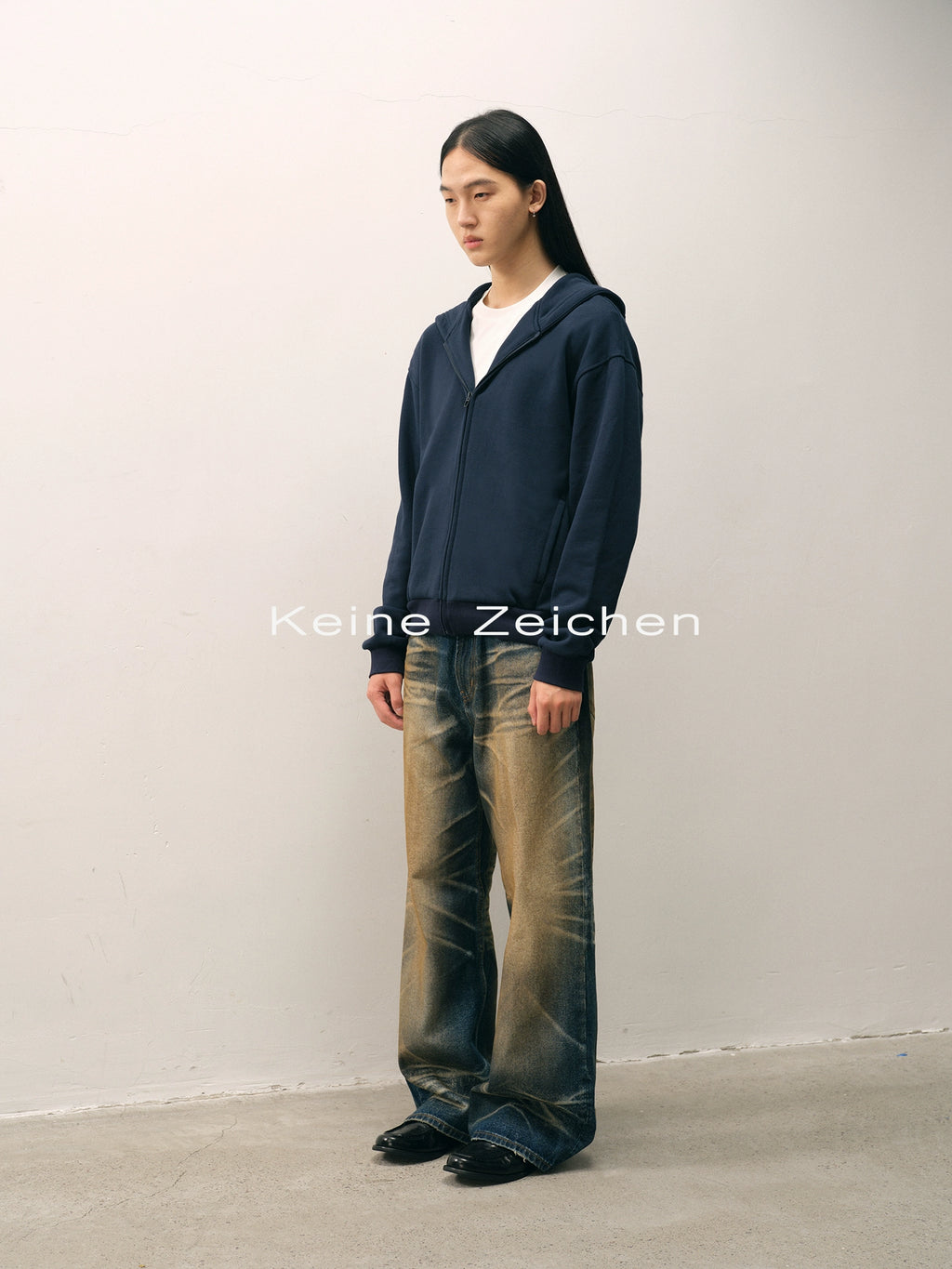 NO LOGO Lazy Loose Abraded Hooded Zipper Sweater