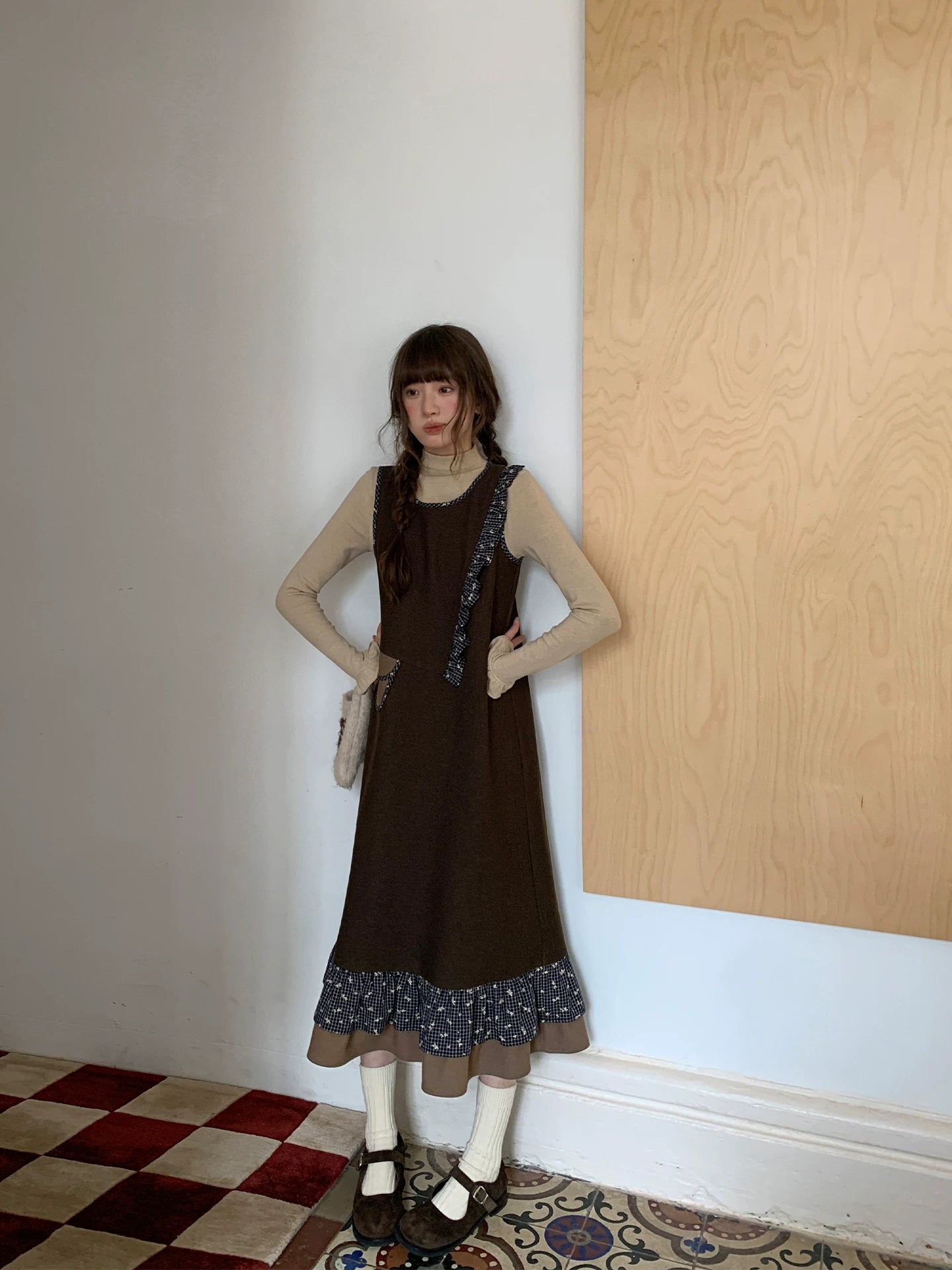 Kano Floral Checked Lace Pouch Vest Skirt