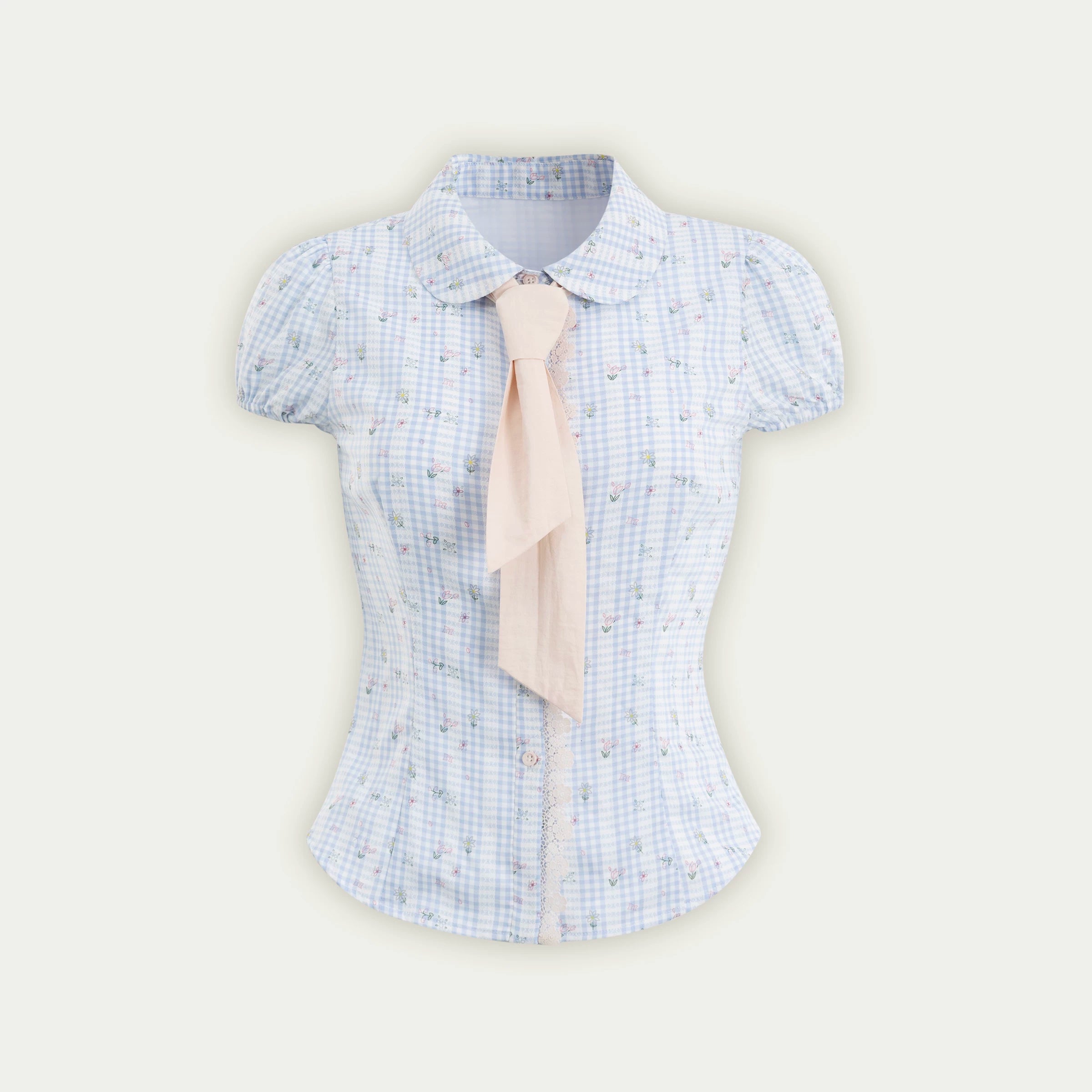 SunsetPark Floral Contrasting Plaid Shirt Pleated Skirt Set