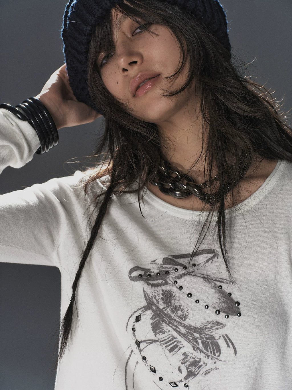 WearAndtear Metal Diamond Slim Fit Crew Neck Long Sleeve