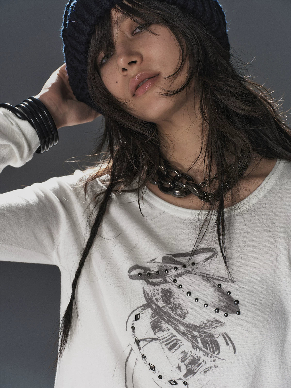 WearAndtear Metal Diamond Slim Fit Crew Neck Long Sleeve
