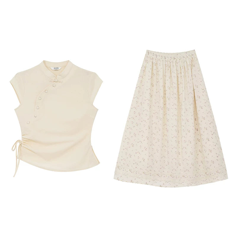 KANO Stand-up Collar Top Skirt Set