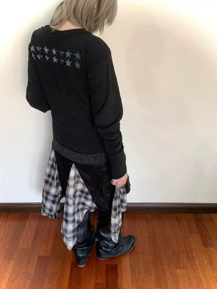 DETW 24AW Original * Skull Slightly Transparent Double Neckline Bamboo Cotton Scimitar pleated Tee