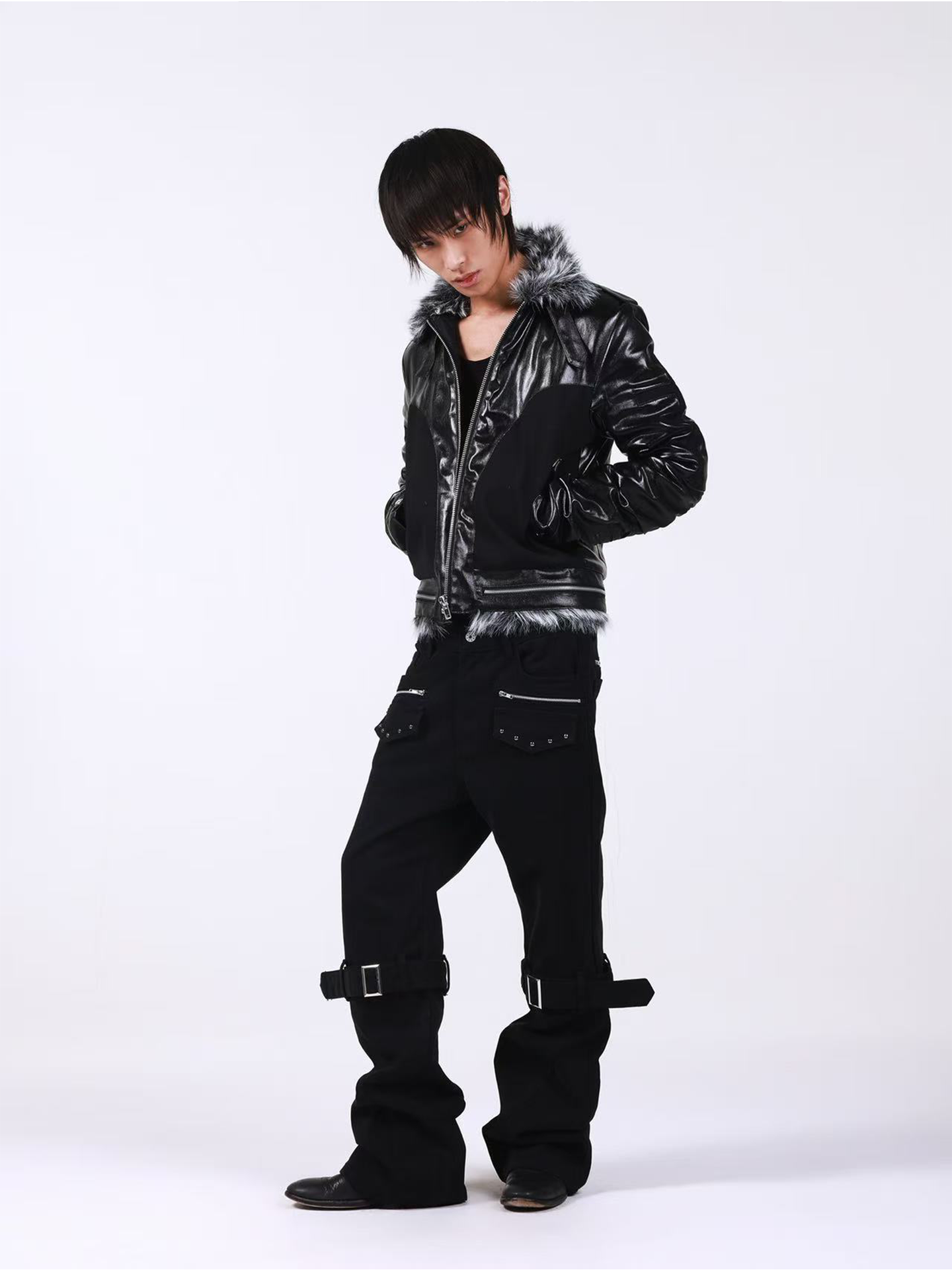 DETW Metal Zipper Strap Adjustable Stacked Jeans