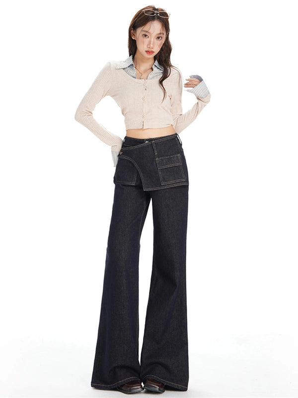 KPSR Retro Asymmetric Waist Seal Micro-pull Jeans