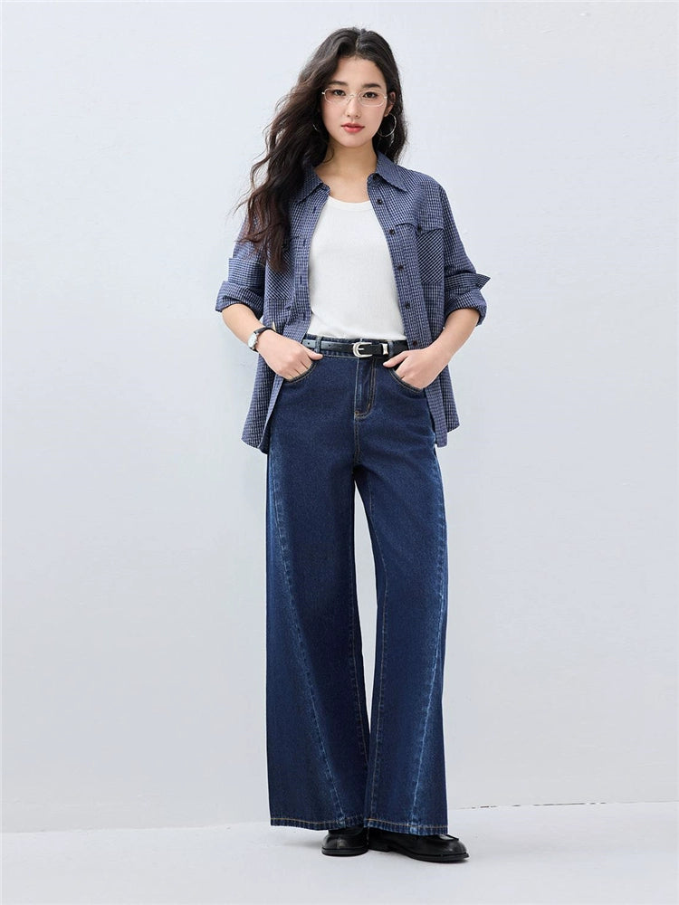 Giordano Side Bone Forward Pants High Waist Wide Leg Jeans