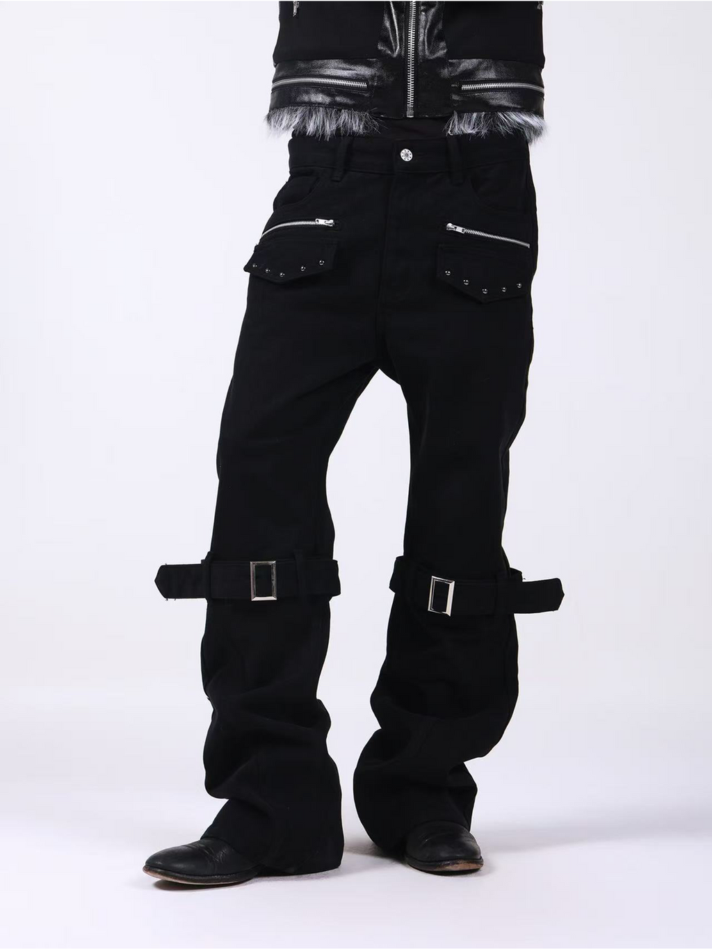 DETW Metal Zipper Strap Adjustable Stacked Jeans