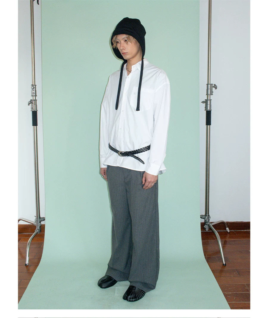 FUNKYFUN Pinstriped Straight Loose Casual Trousers
