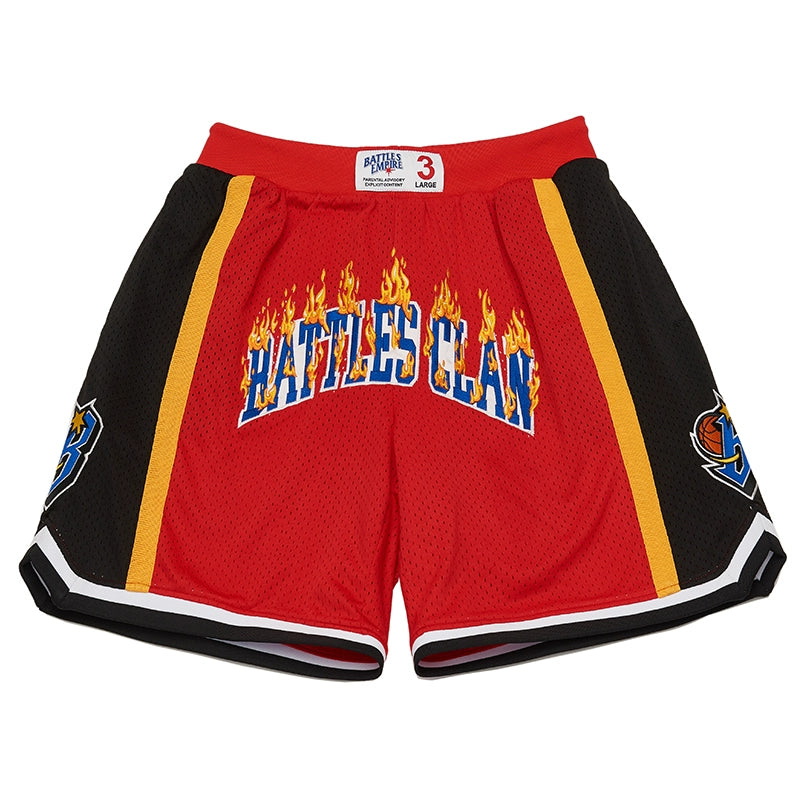Battles Flame Embroidery Contrasting Basketball Shorts
