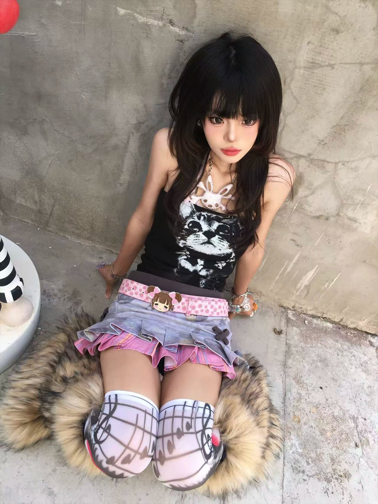 PAIKI Kitten Print Slim-fit Vest